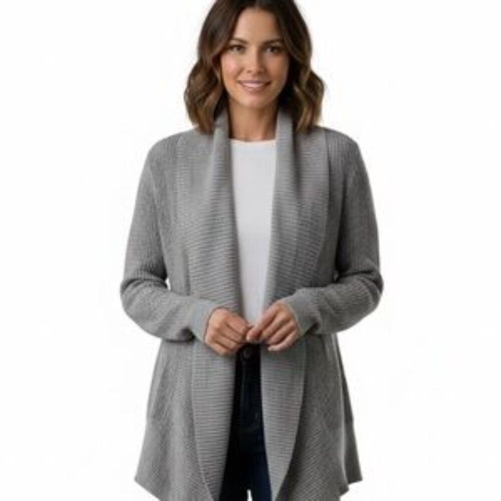 Ann Taylor LOFT Gray Wool Blend Open Front Cardigan Sweater Size Small
